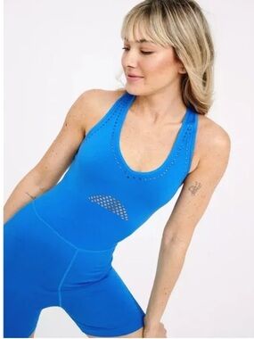 aerie Bright Blue Seamless Mesh Tank Romper